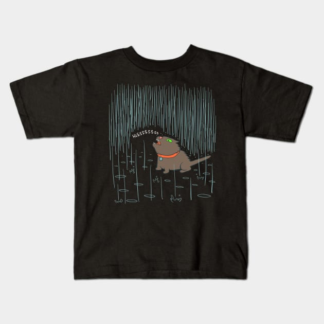 Rain Cat Kids T-Shirt by tommartinart